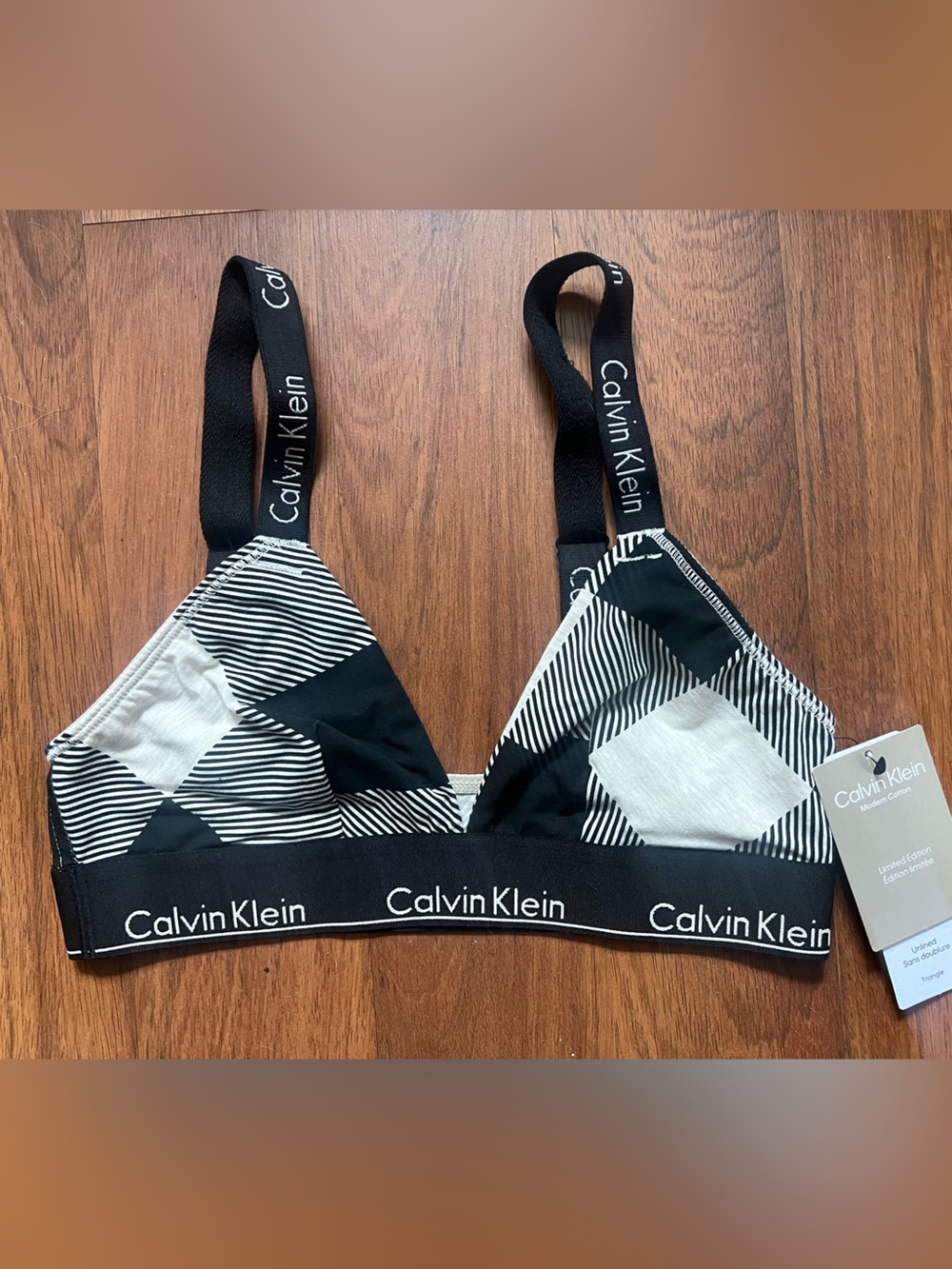 Calvin Klein Black & Cream Geometric Bralette